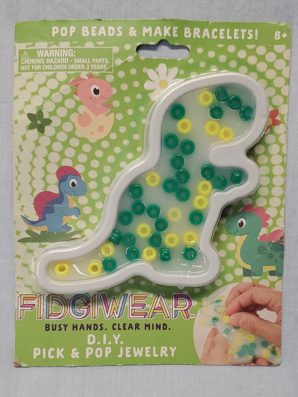 Kids DIY Dino Pop Bead Bracelet Kit - Green & Yellow
